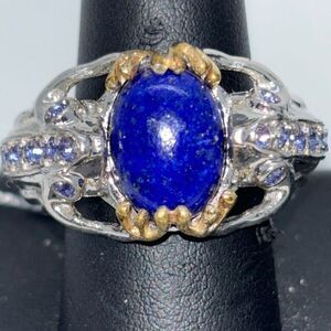 New Swarovski Lapis Lazuli ring Sz 9 Karis platinum bond silver crystals